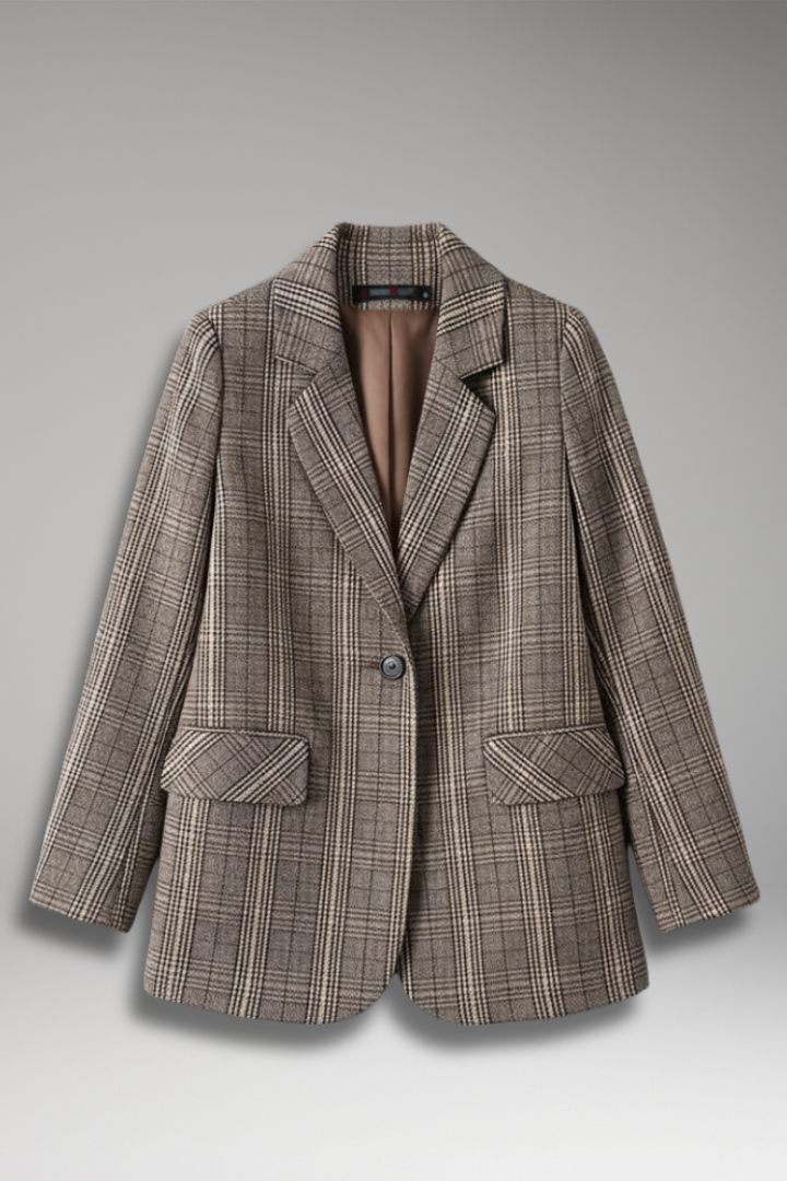 Women’s Blazer with Notched Collar and Plaid Pattern