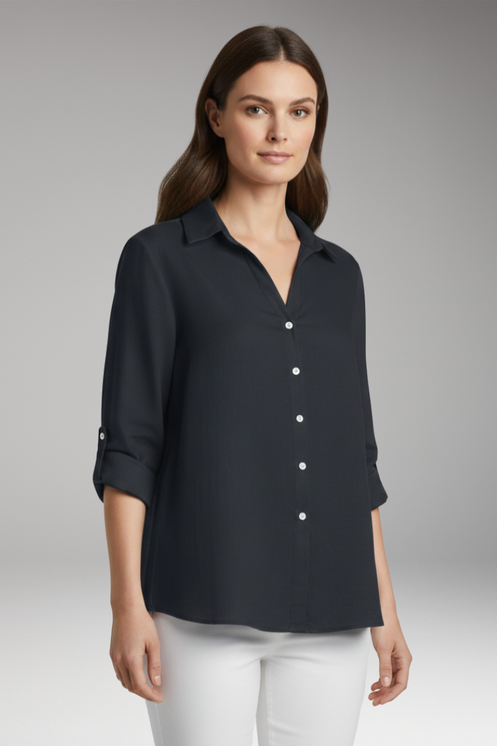 Women's Blouse with Classic Collar and Long Sleeves