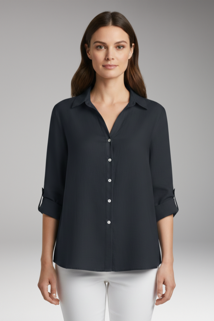 Women's Blouse with Classic Collar and Long Sleeves