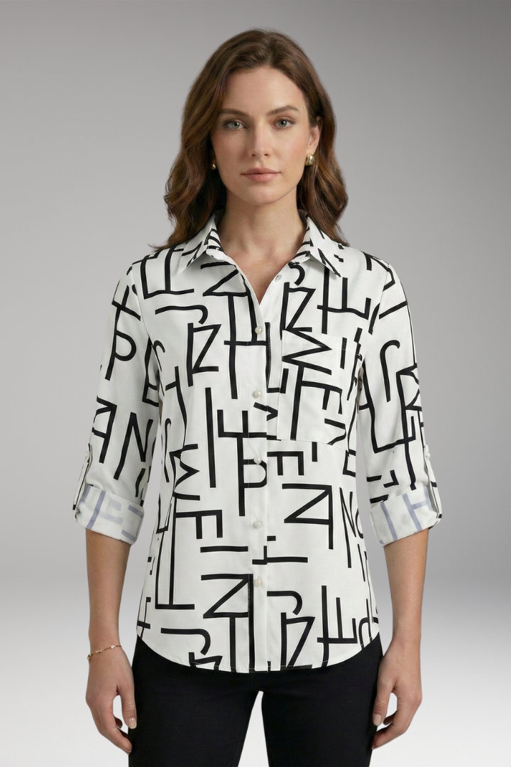 Women’s Blouse with Collared Neckline and Long Sleeves