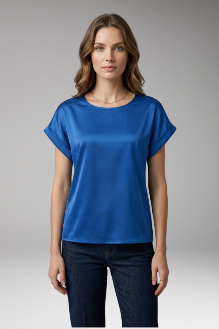 Women's Blouse with Round Neckline and Dropped Sleeves