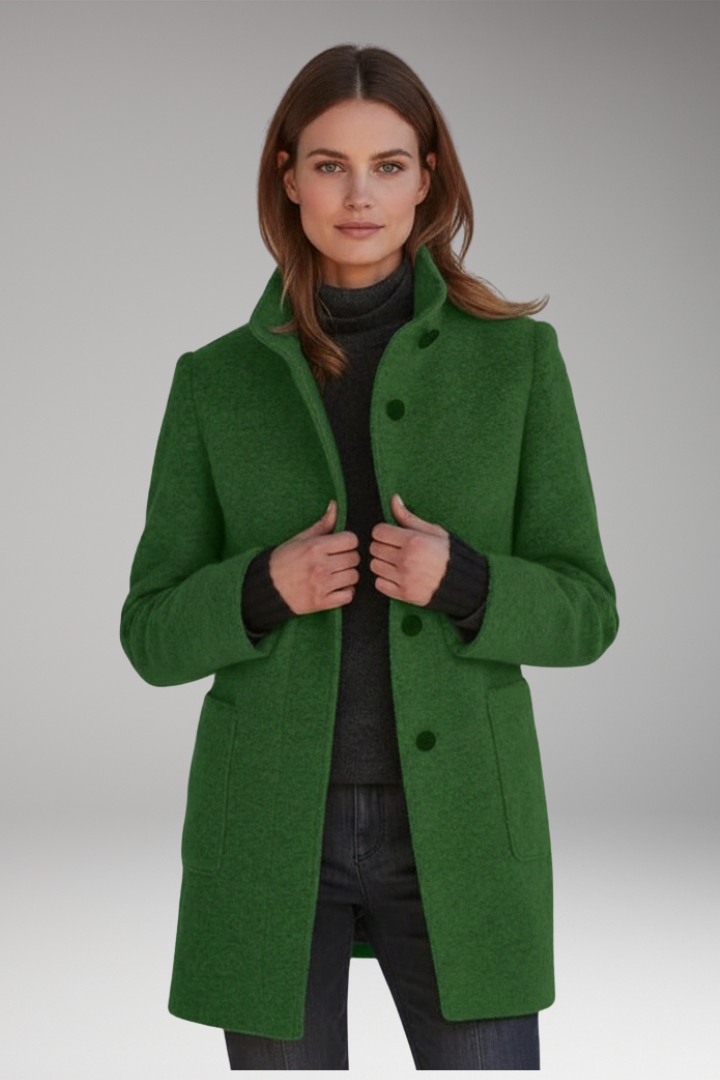 Women’s Coat with High Collar and Button Fastening