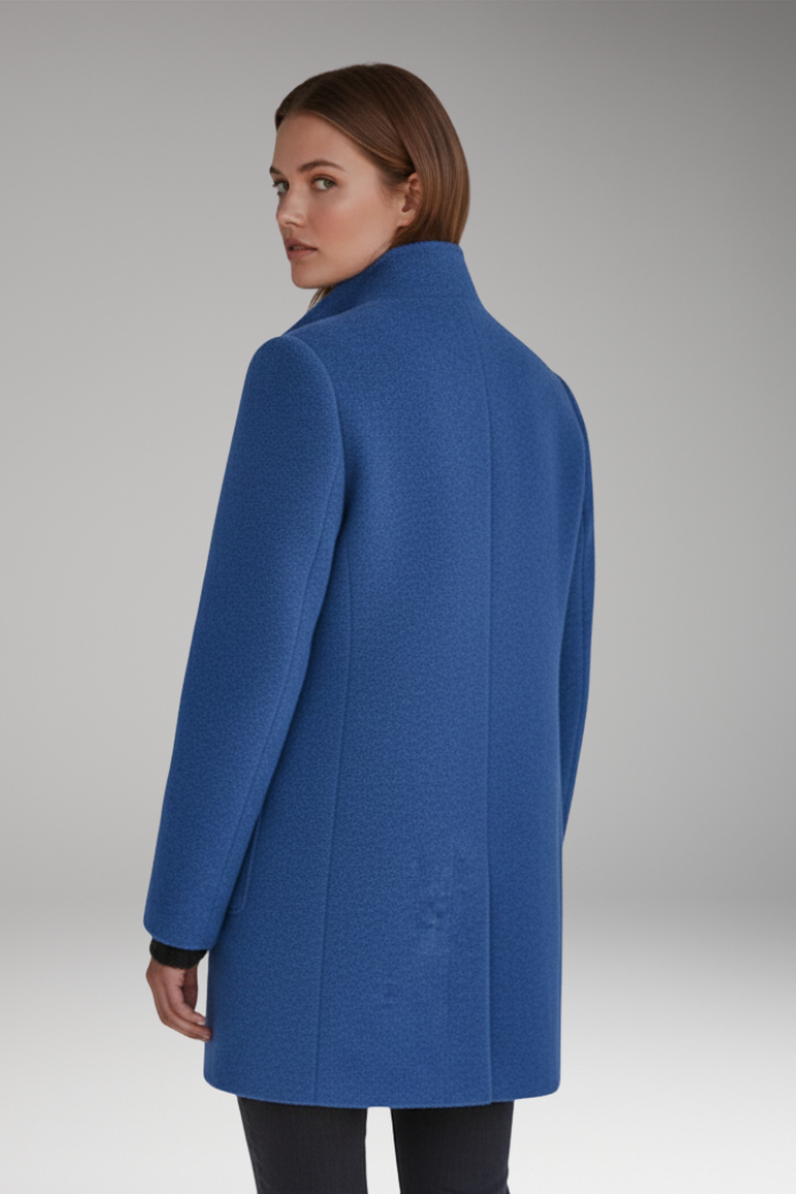 Women’s Coat with High Collar and Button Fastening