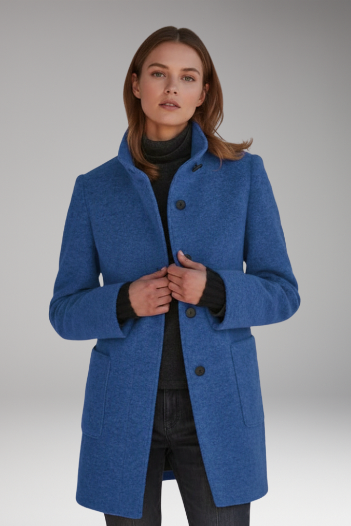 Women’s Coat with High Collar and Button Fastening