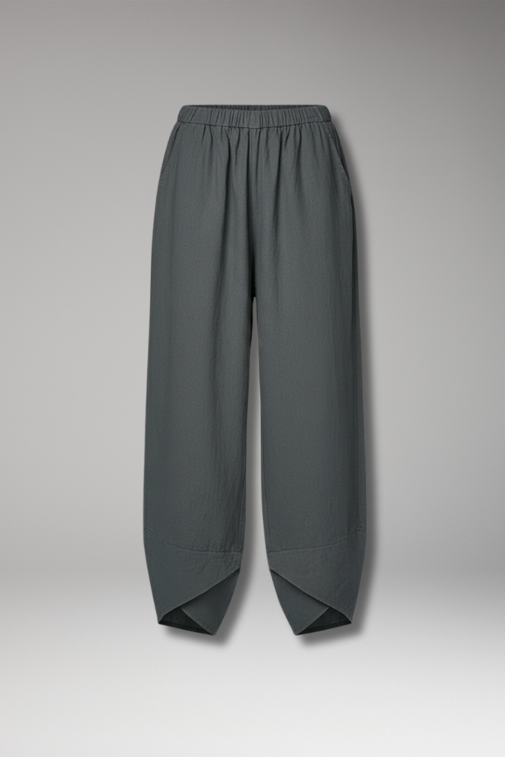 Women’s Cropped Trousers with Overlapping Hem and Side Pockets