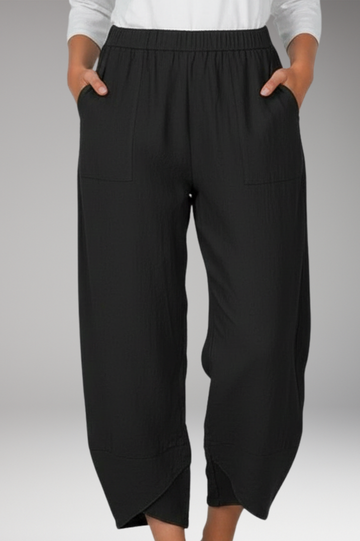 Women’s Cropped Trousers with Overlapping Hem and Side Pockets