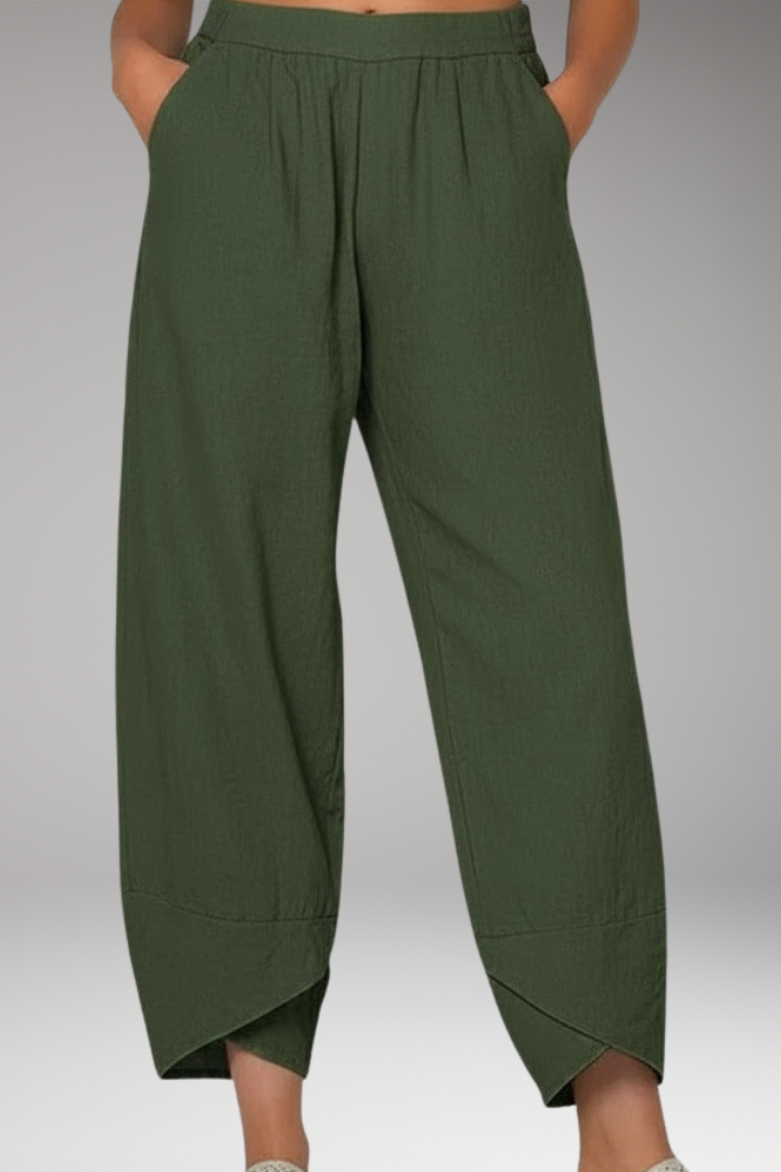 Women’s Cropped Trousers with Overlapping Hem and Side Pockets