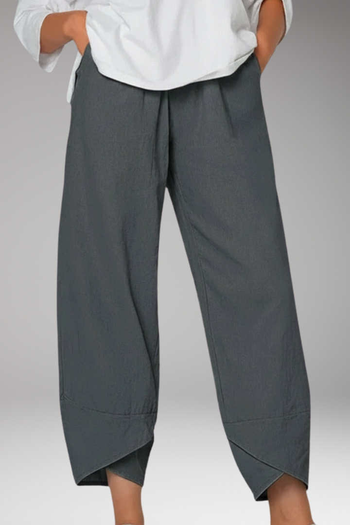 Women’s Cropped Trousers with Overlapping Hem and Side Pockets