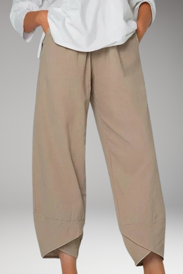 Women’s Cropped Trousers with Overlapping Hem and Side Pockets