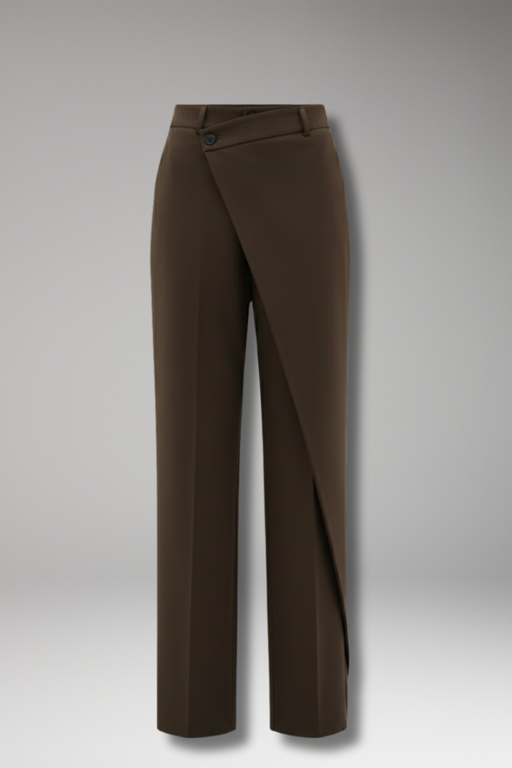 Women's Dress Trousers with Asymmetrical Layer and Wide Legs