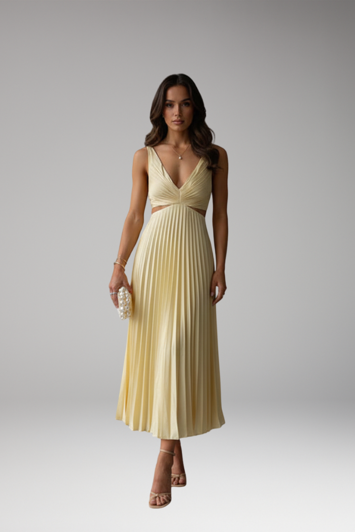 Women’s Dress with V-Neckline and Pleated Skirt