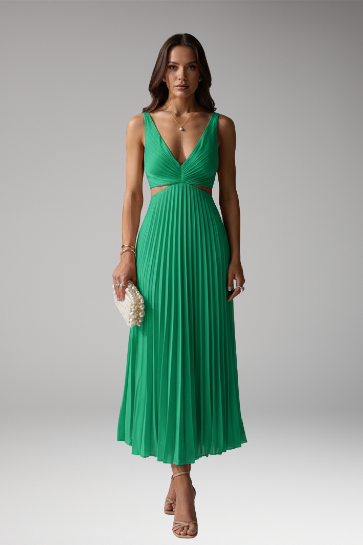 Women’s Dress with V-Neckline and Pleated Skirt