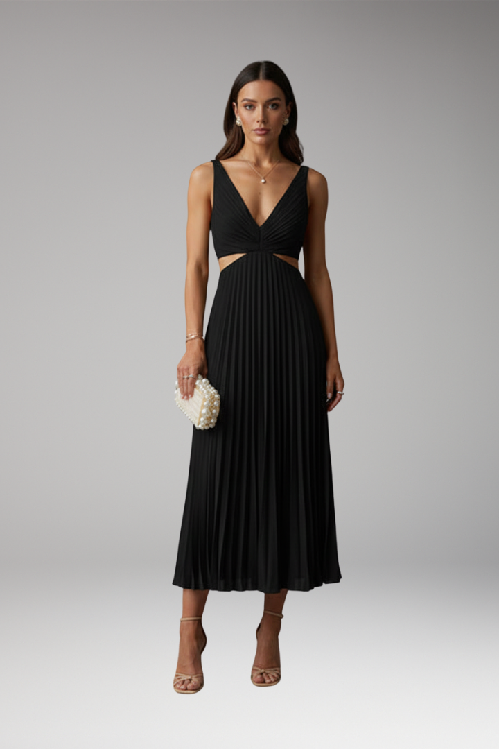 Women’s Dress with V-Neckline and Pleated Skirt