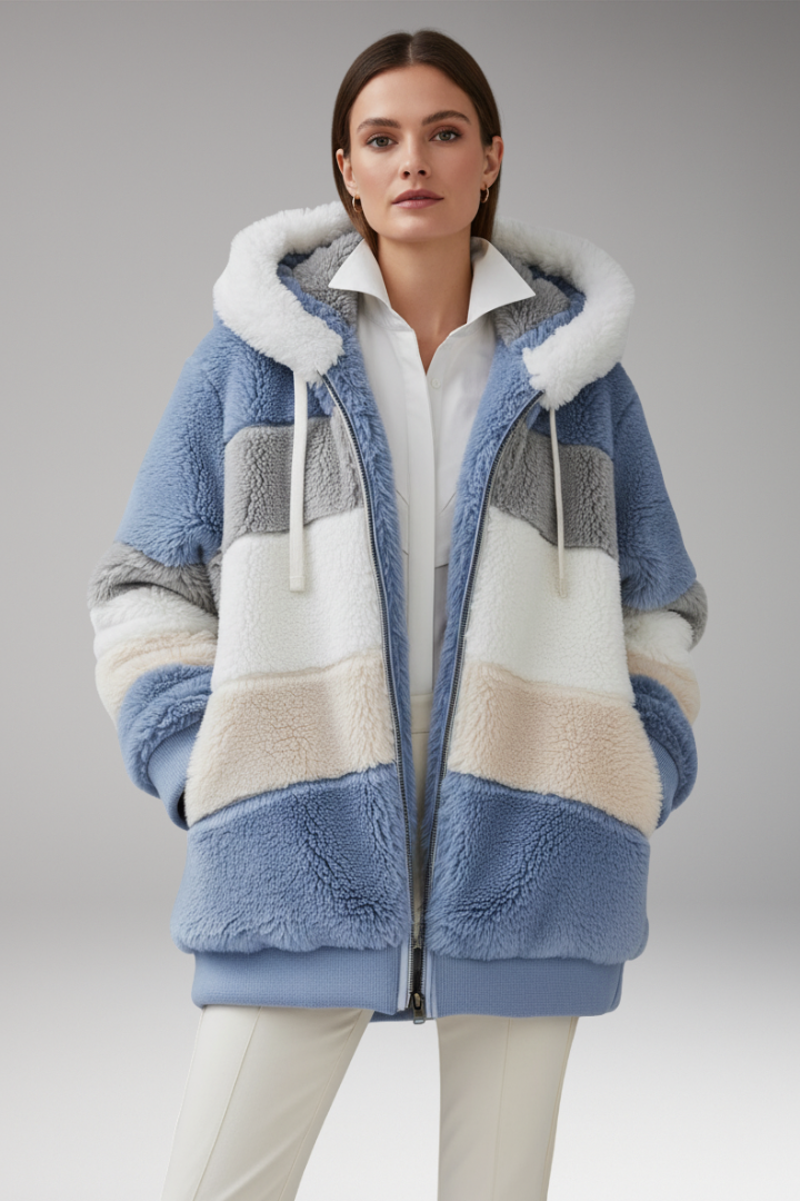 Women’s Hooded Coat with Zip Closure and Textured Surface
