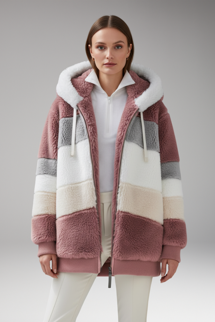 Women’s Hooded Coat with Zip Closure and Textured Surface