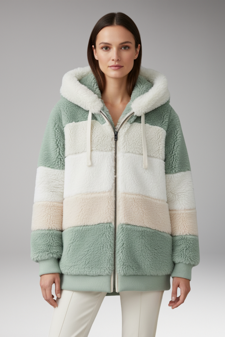 Women’s Hooded Coat with Zip Closure and Textured Surface
