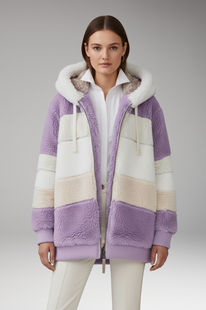 Women’s Hooded Coat with Zip Closure and Textured Surface