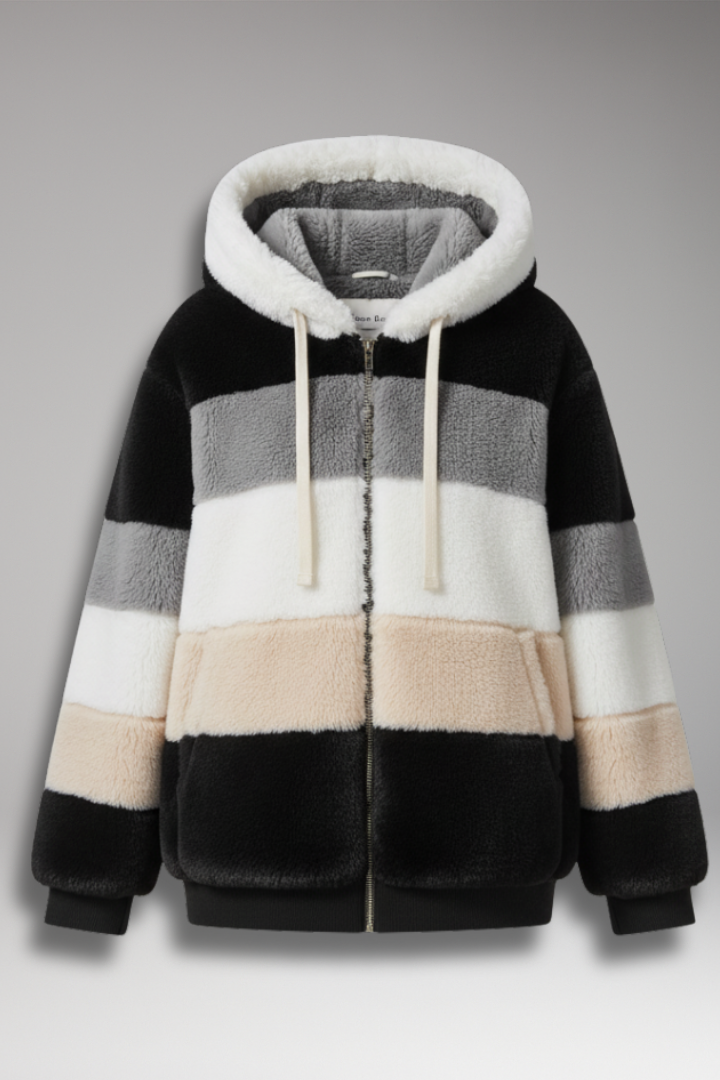 Women’s Hooded Coat with Zip Closure and Textured Surface