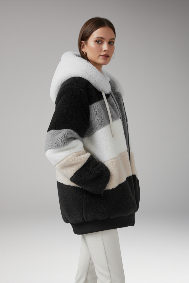 Women’s Hooded Coat with Zip Closure and Textured Surface
