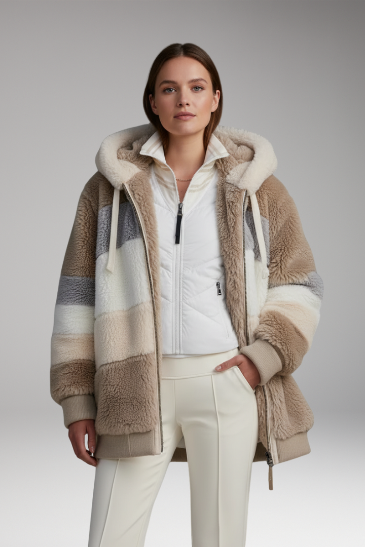 Women’s Hooded Coat with Zip Closure and Textured Surface