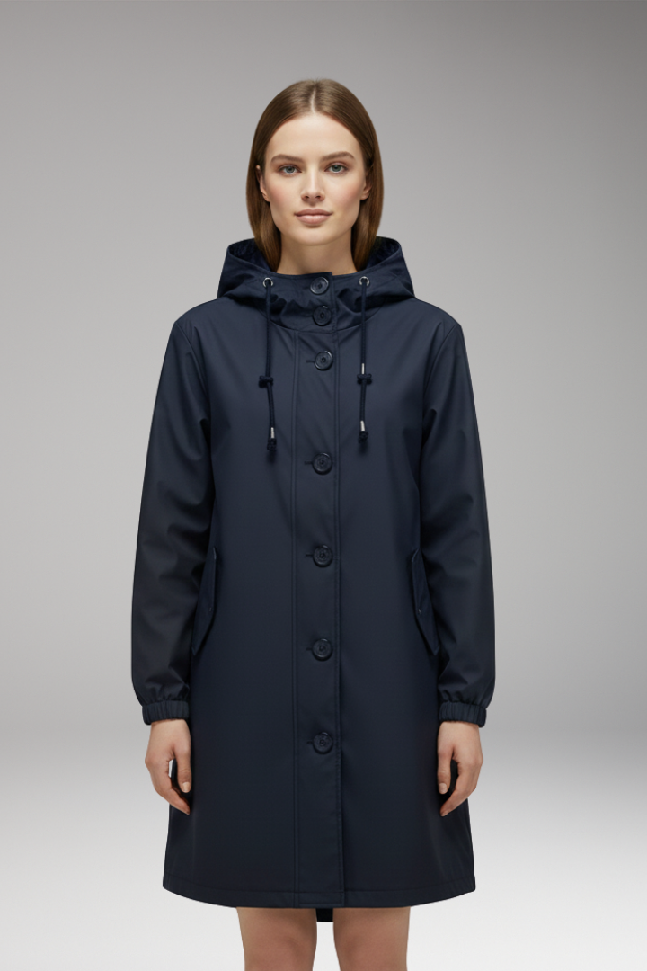Women’s Hooded Jacket with Drawstring Hood and Button Closure