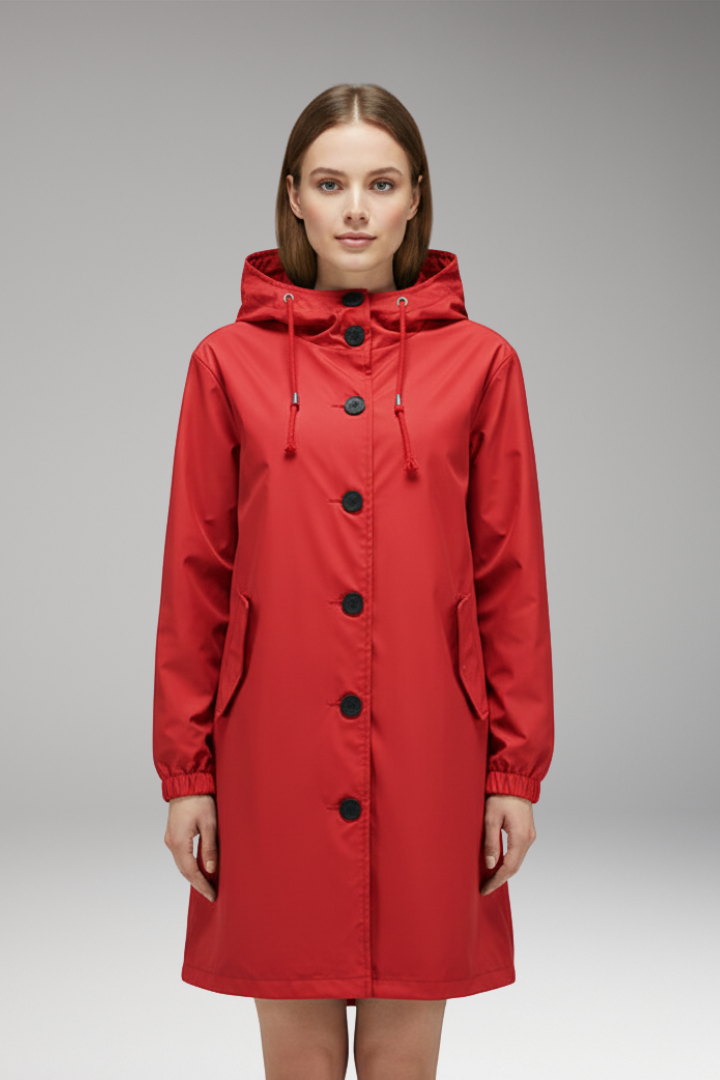 Women’s Hooded Jacket with Drawstring Hood and Button Closure