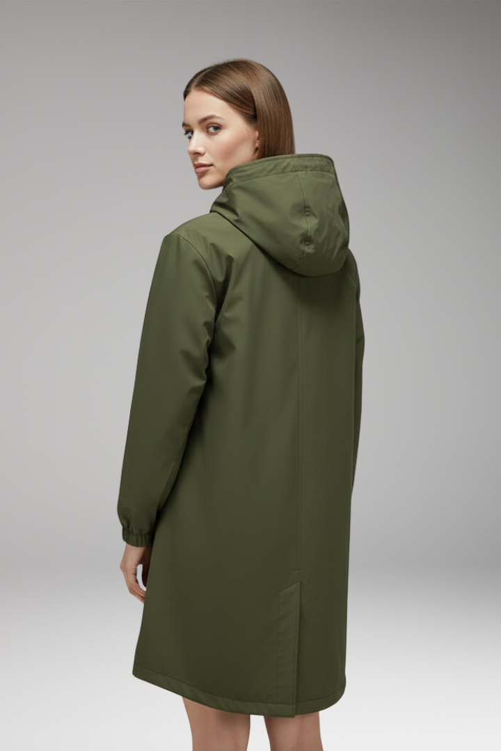 Women’s Hooded Jacket with Drawstring Hood and Button Closure