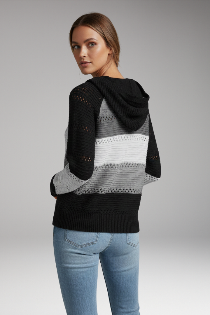 Women’s Hoodie with V-Neckline and Ribbed Hem