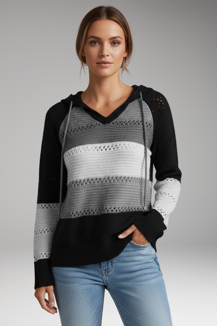 Women’s Hoodie with V-Neckline and Ribbed Hem