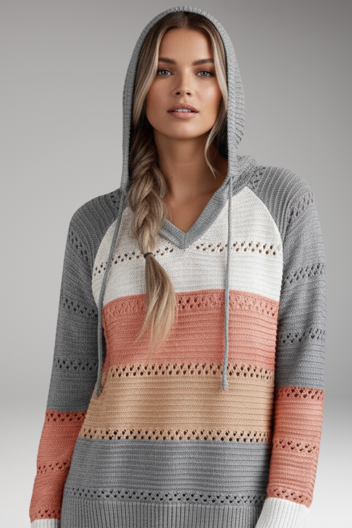 Women’s Hoodie with V-Neckline and Ribbed Hem
