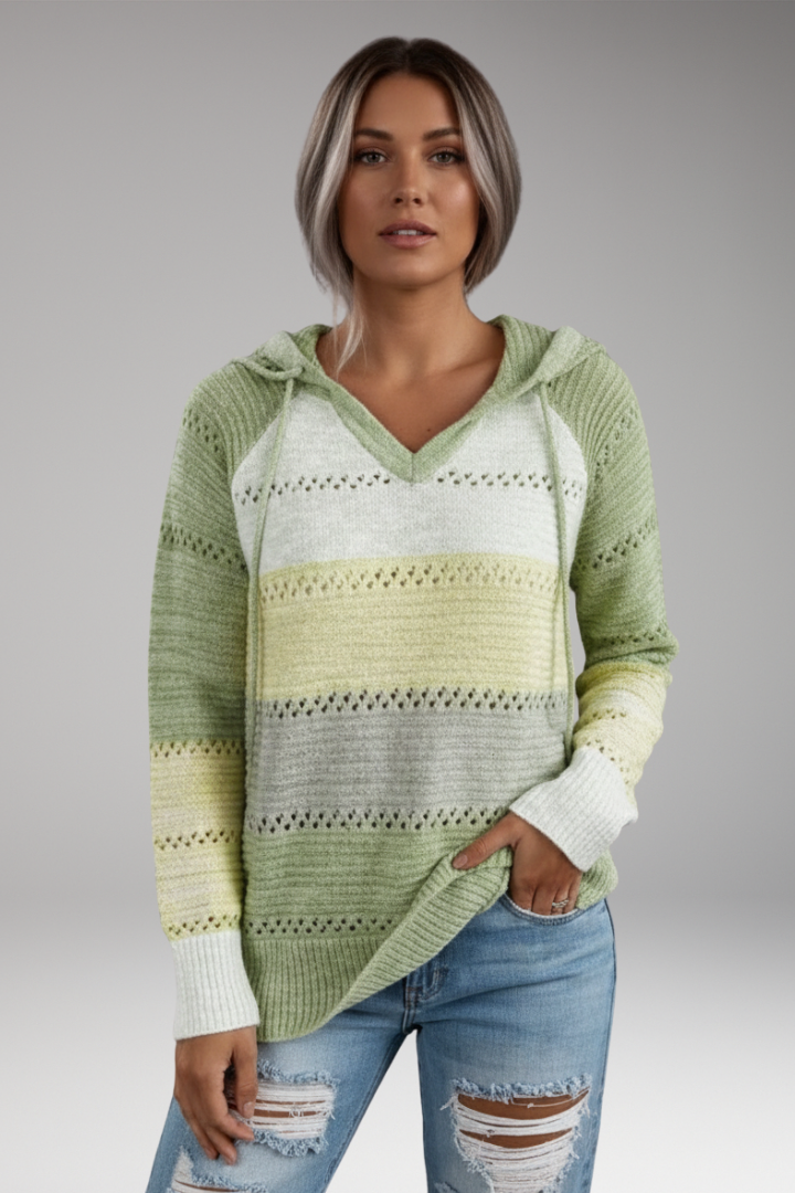 Women’s Hoodie with V-Neckline and Ribbed Hem