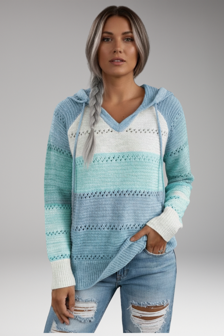 Women’s Hoodie with V-Neckline and Ribbed Hem