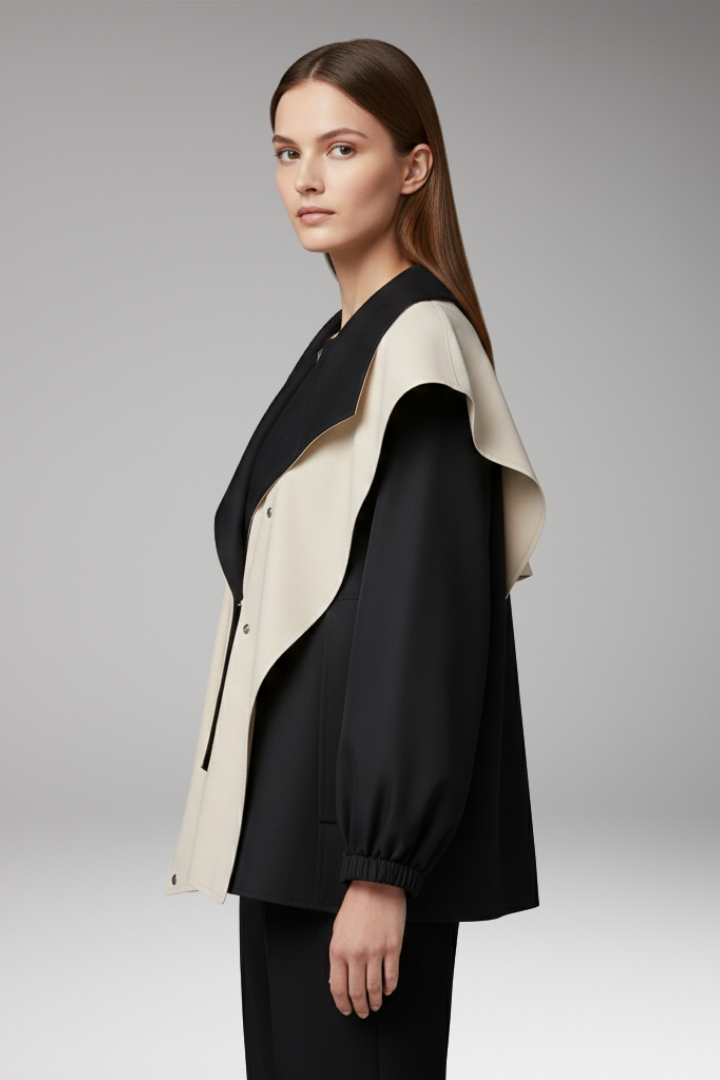 Women’s Jacket with Layered Hood and Drawstring Cuffs
