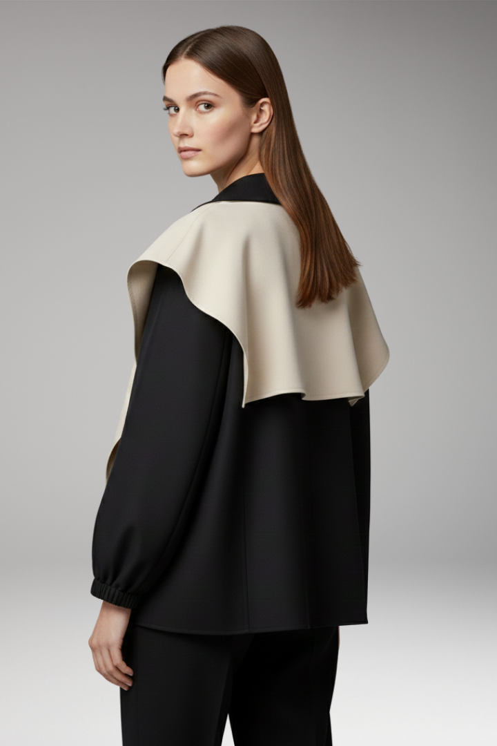 Women’s Jacket with Layered Hood and Drawstring Cuffs