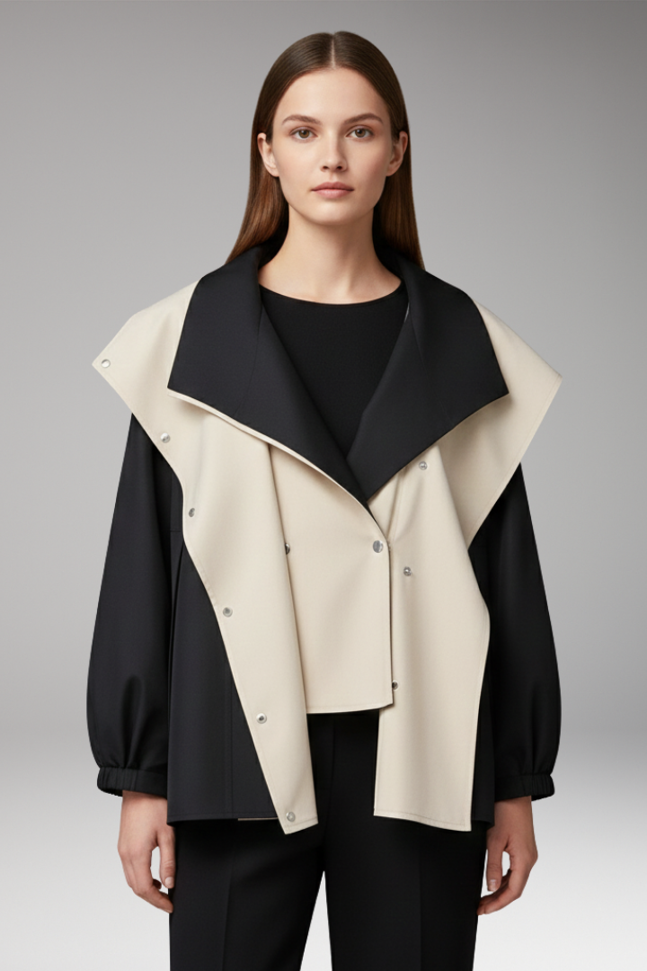 Women’s Jacket with Layered Hood and Drawstring Cuffs