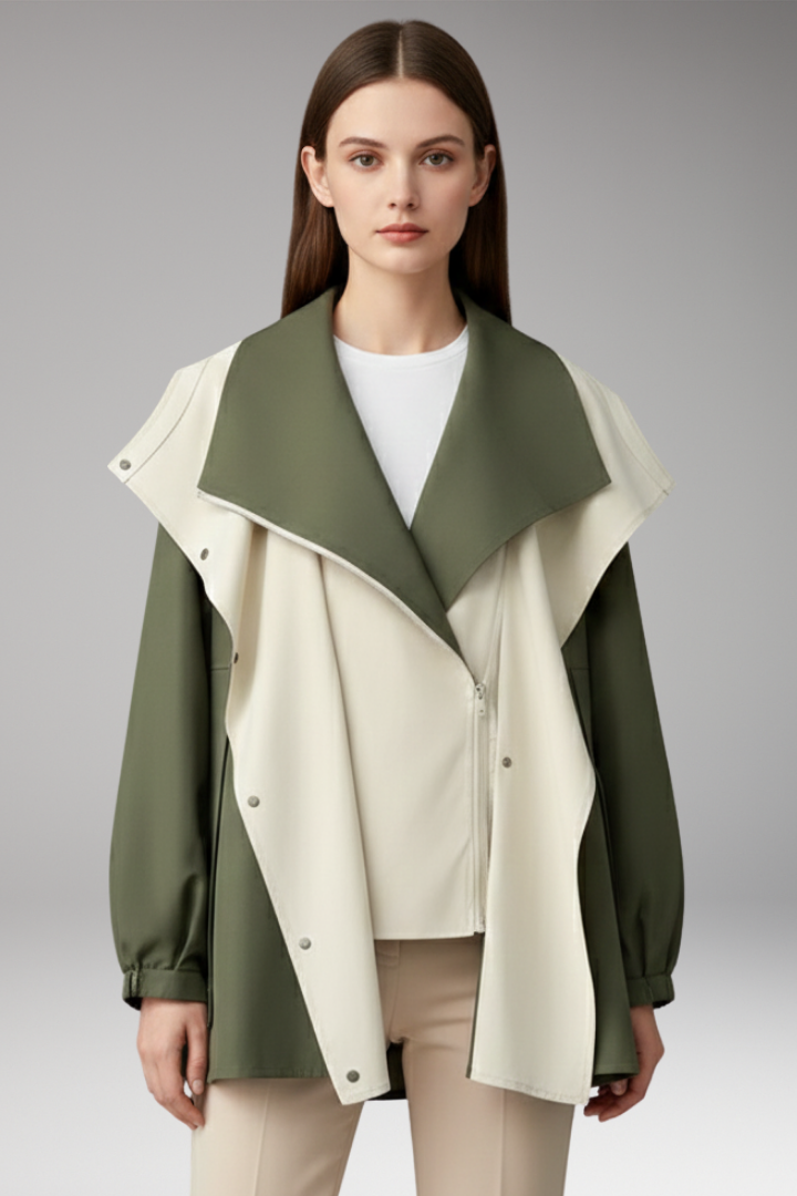 Women’s Jacket with Layered Hood and Drawstring Cuffs