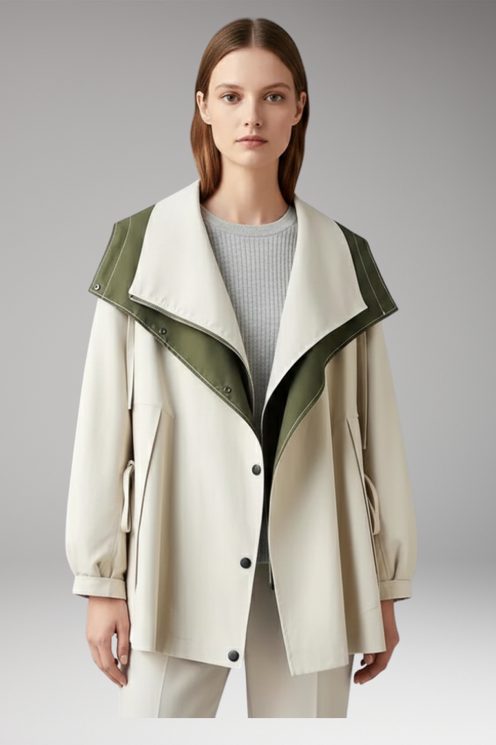 Women’s Jacket with Layered Hood and Drawstring Cuffs