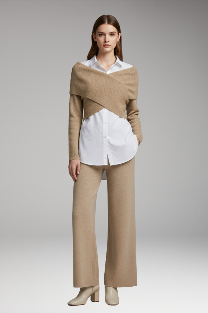 Women’s Knit Set with Cropped Jumper and Wide-Leg Trousers