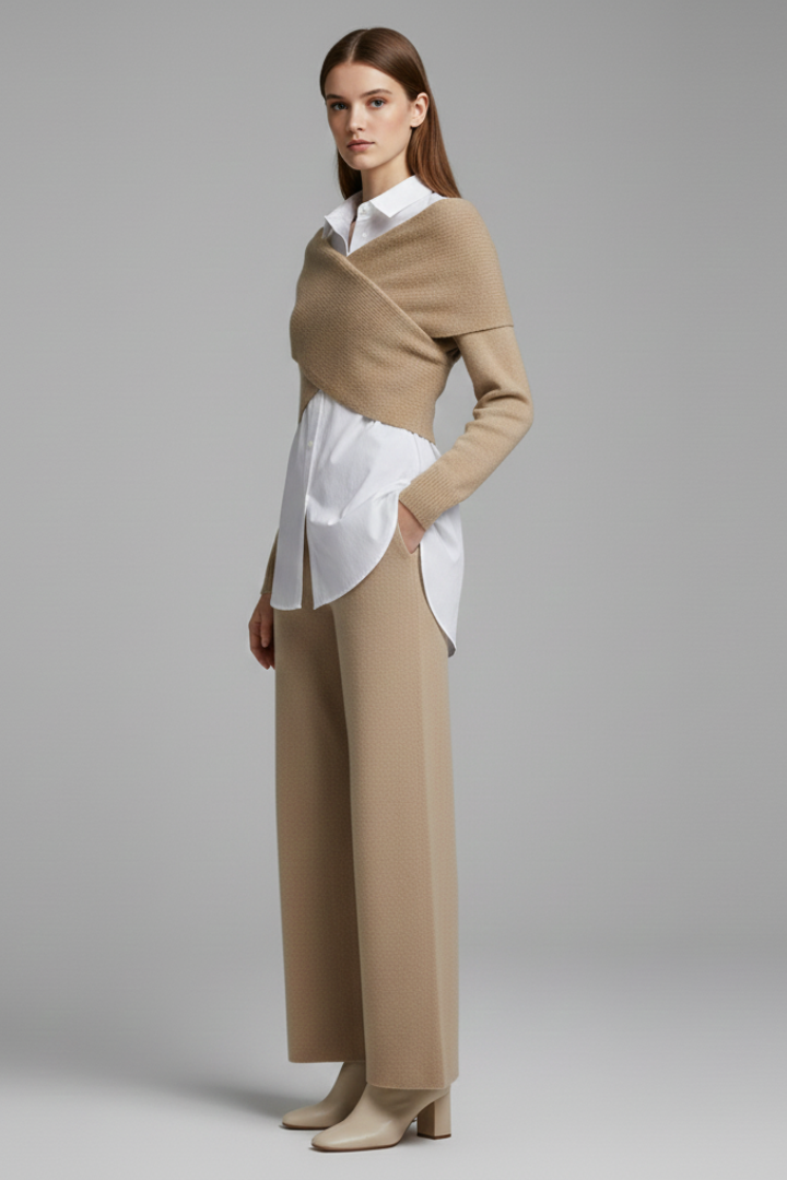 Women’s Knit Set with Cropped Jumper and Wide-Leg Trousers