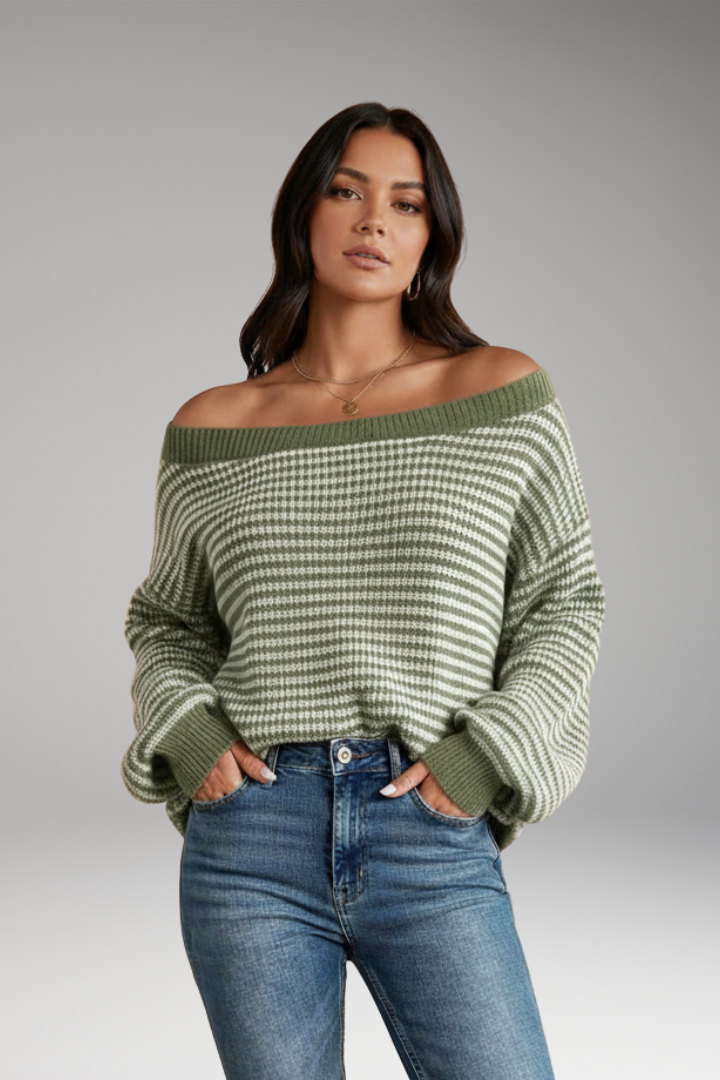 Women’s Knit Jumper with Drop-Shoulder and Lantern Sleeves