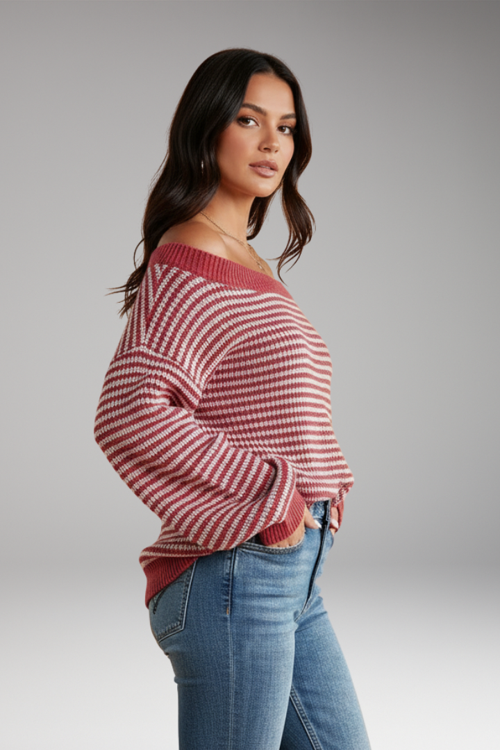 Women’s Knit Jumper with Drop-Shoulder and Lantern Sleeves