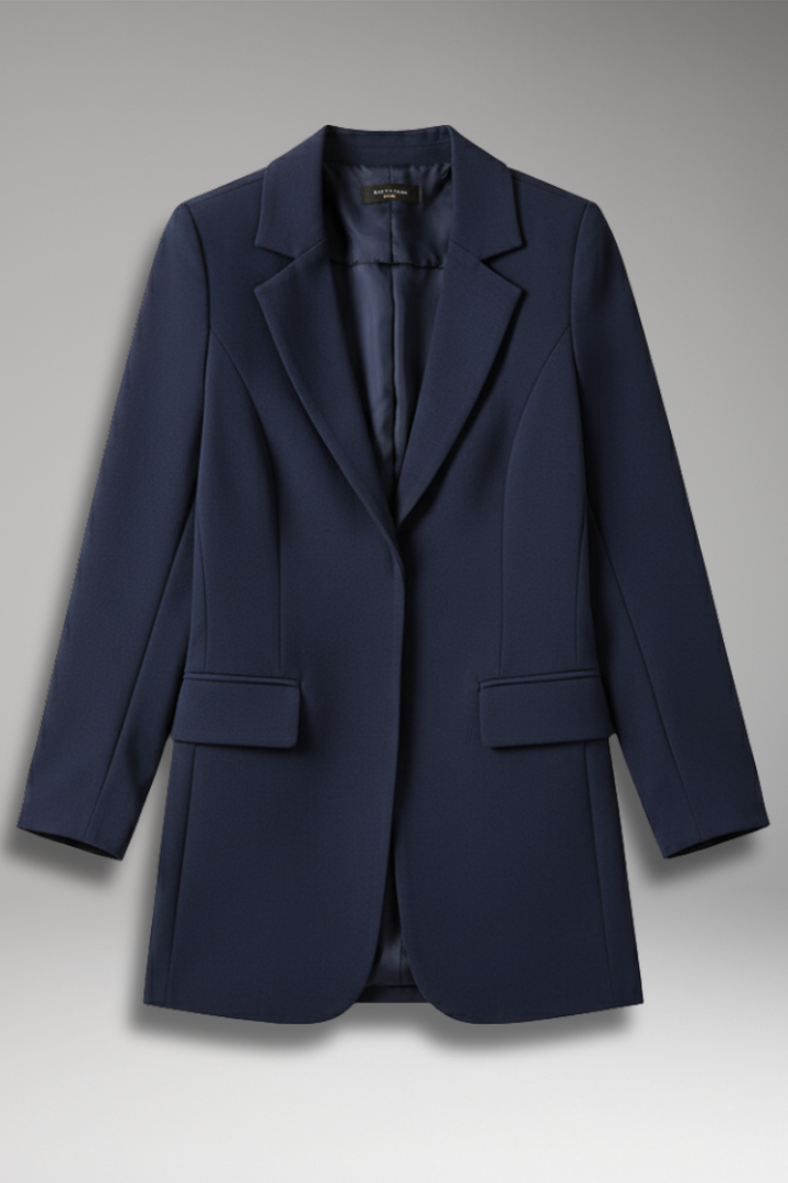 Women’s Long Blazer with Open Front and Patch Pocket