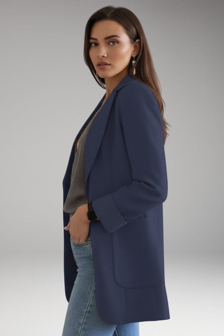 Women’s Long Blazer with Open Front and Patch Pocket