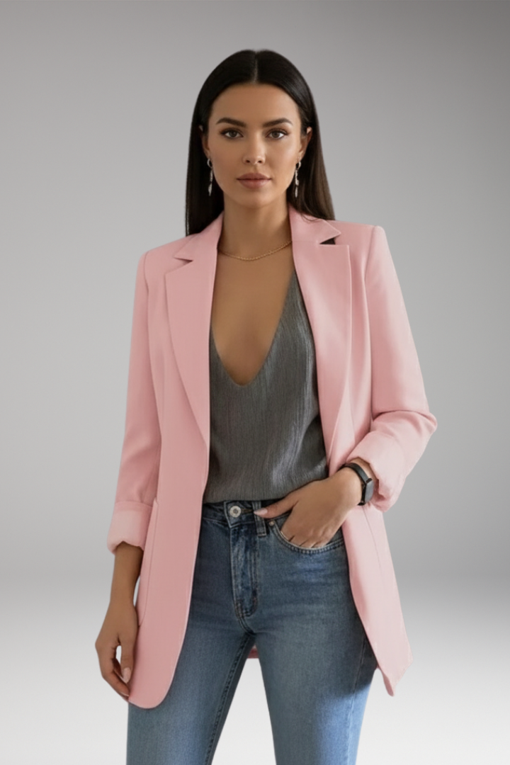 Women’s Long Blazer with Open Front and Patch Pocket