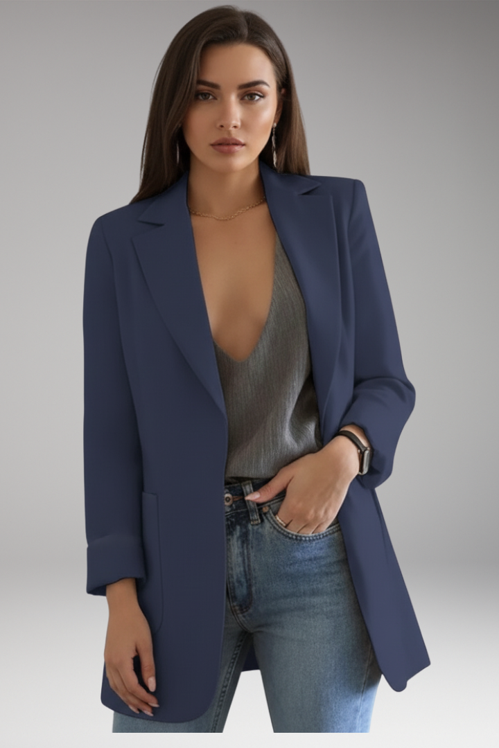 Women’s Long Blazer with Open Front and Patch Pocket
