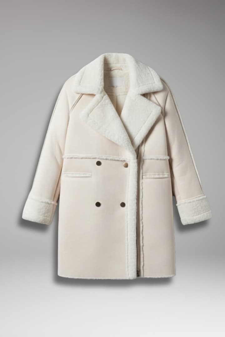 Women’s Long Coat with Faux Fur Trim and Button Closure
