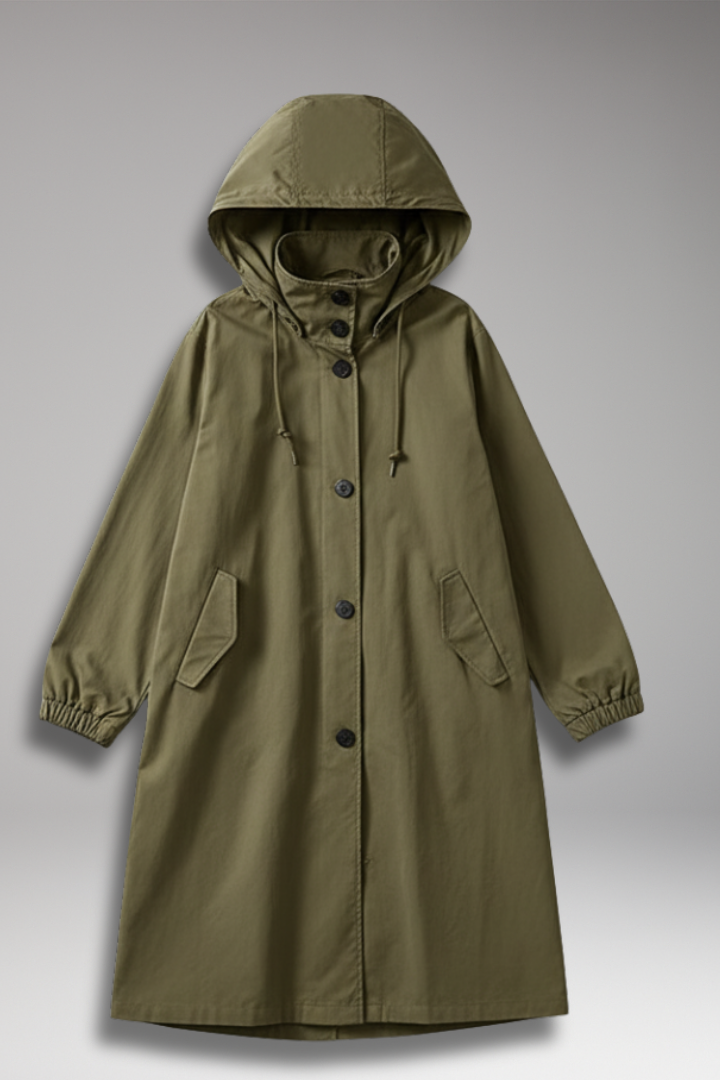 Women’s Long Hooded Coat with Buttons