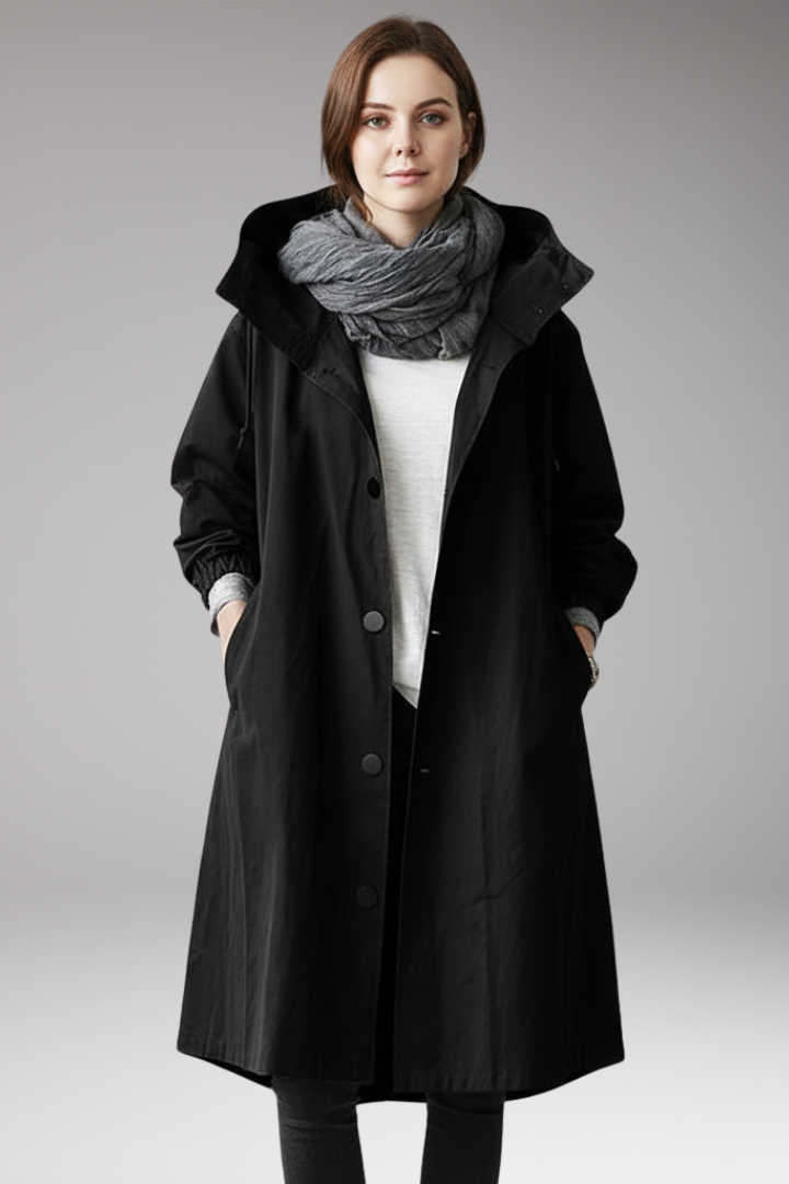 Women’s Long Hooded Coat with Buttons