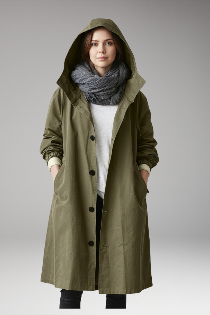 Women’s Long Hooded Coat with Buttons