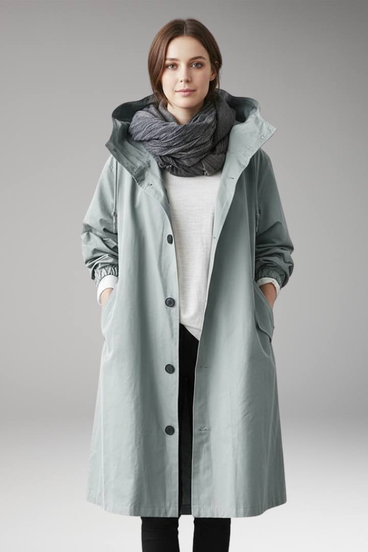 Women’s Long Hooded Coat with Buttons